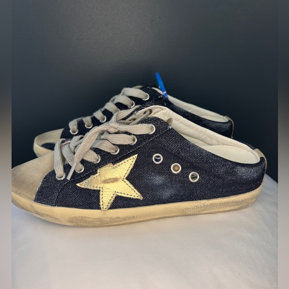 Denim and Gold Golden Goose Slip Ons